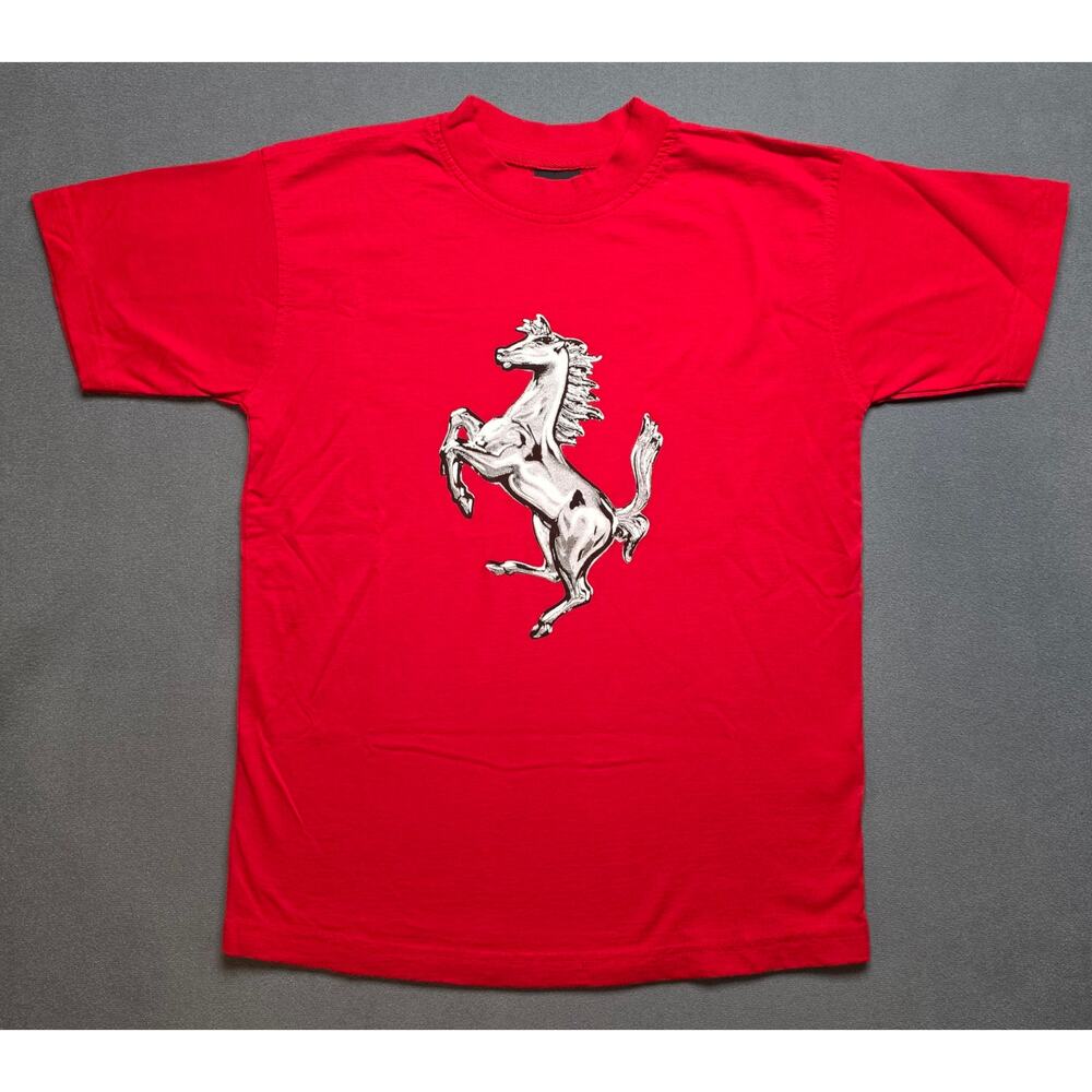 Ferrari Kids Youth Size 10 T‎ Shirt Silver Prancing Horse Bright Red Official